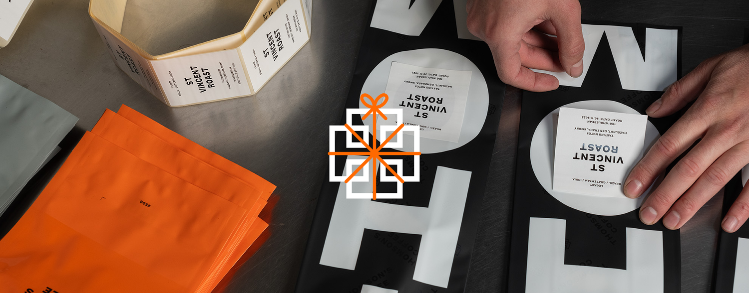 Thomson's coffee bags being wrapped as gifts