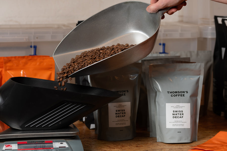 Coffee being weighed and packed at the Thomson's roastery