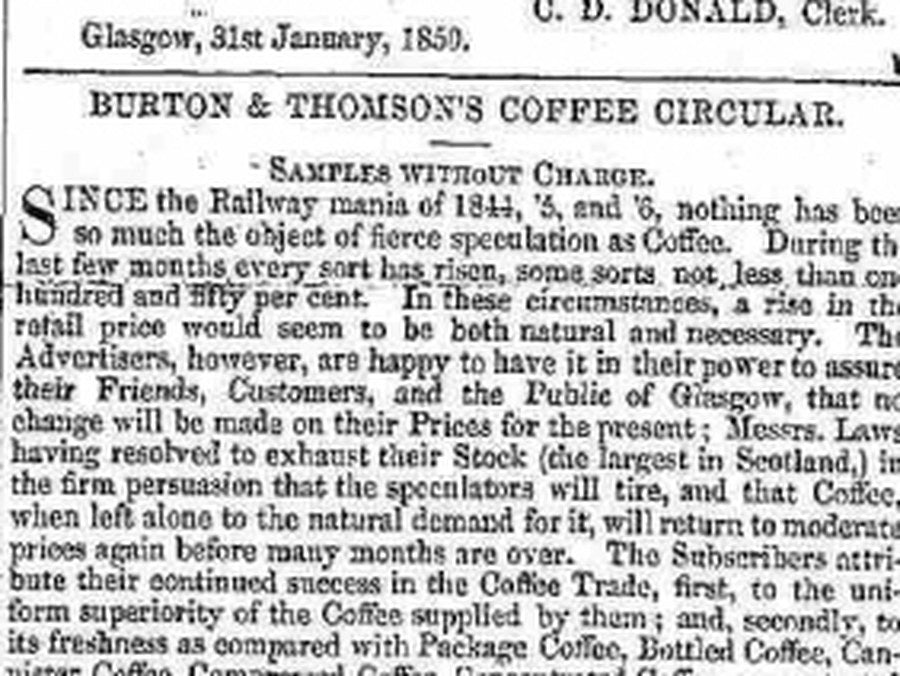 Burton & Thomson's coffee circular, 1850