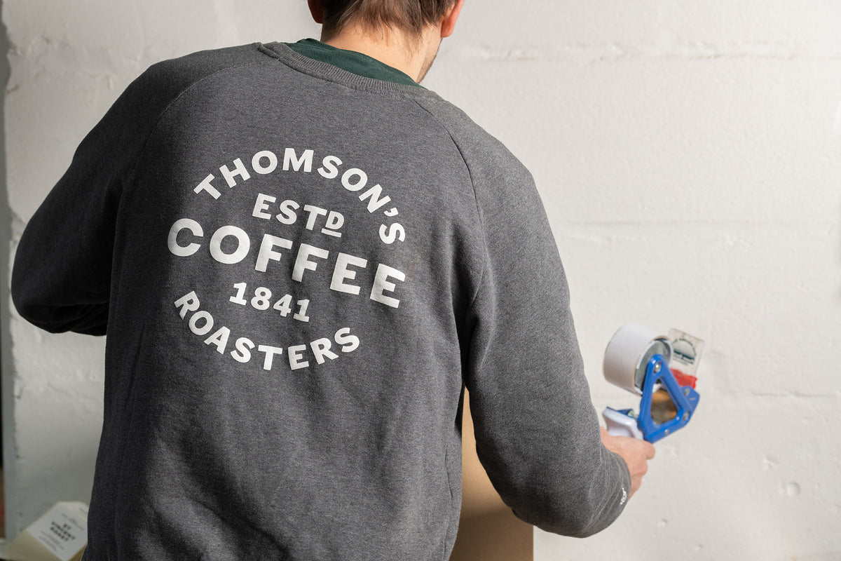 Packing a coffee order at the Thomson's roastery